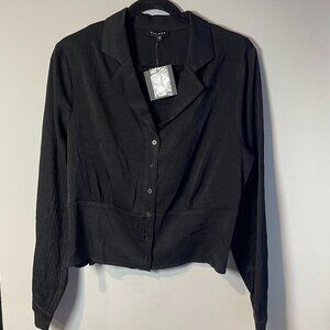 Pleione Women's Black Button-Down Shirt w/ Smocked Waist - Large - NWT